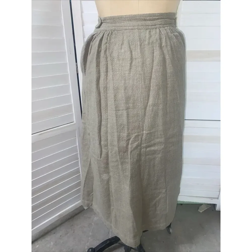 Vintage 60s Sangam Imports Midi A Line Skirt Khaki Cotton Sz Small - Picture 3 of 11
